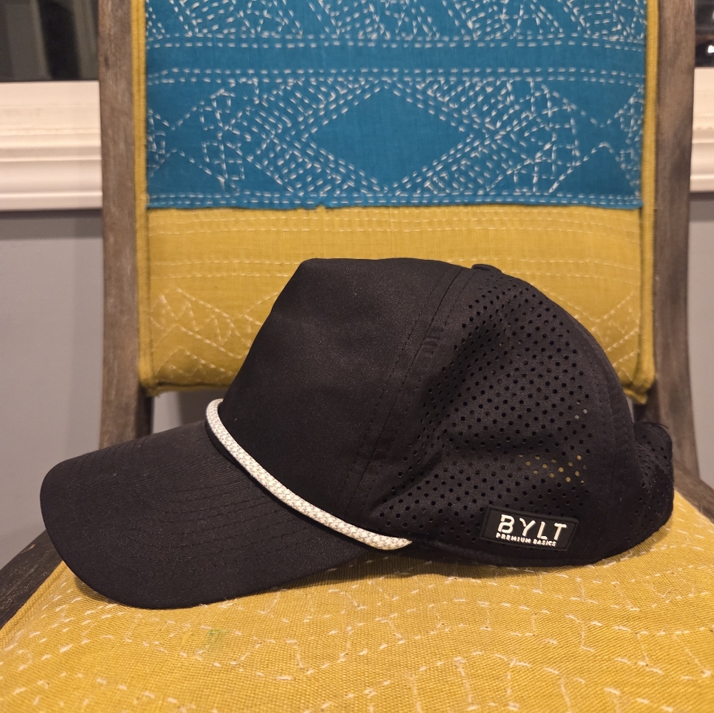BYLT Cap Hat Mesh Vented Baseball Cap One Size Black Rope Detail OS